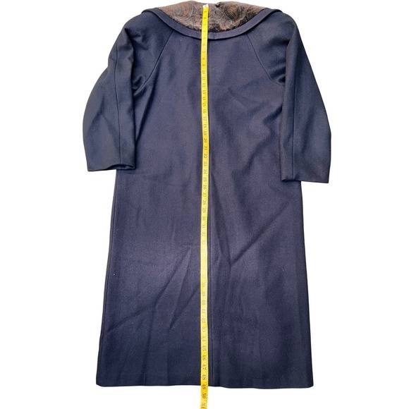 Vintage Maggie Lawrence W's Black w/ Brown Paisley Velvet Collar Long Wool Coat - Picture 9 of 12